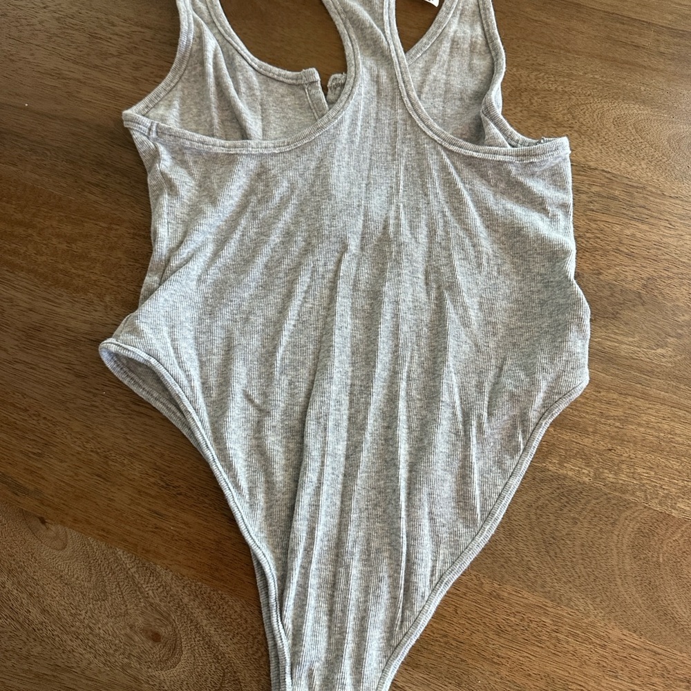 Free People Gray Ribbed Bodysuit with Racerback - Picture 2 of 3
